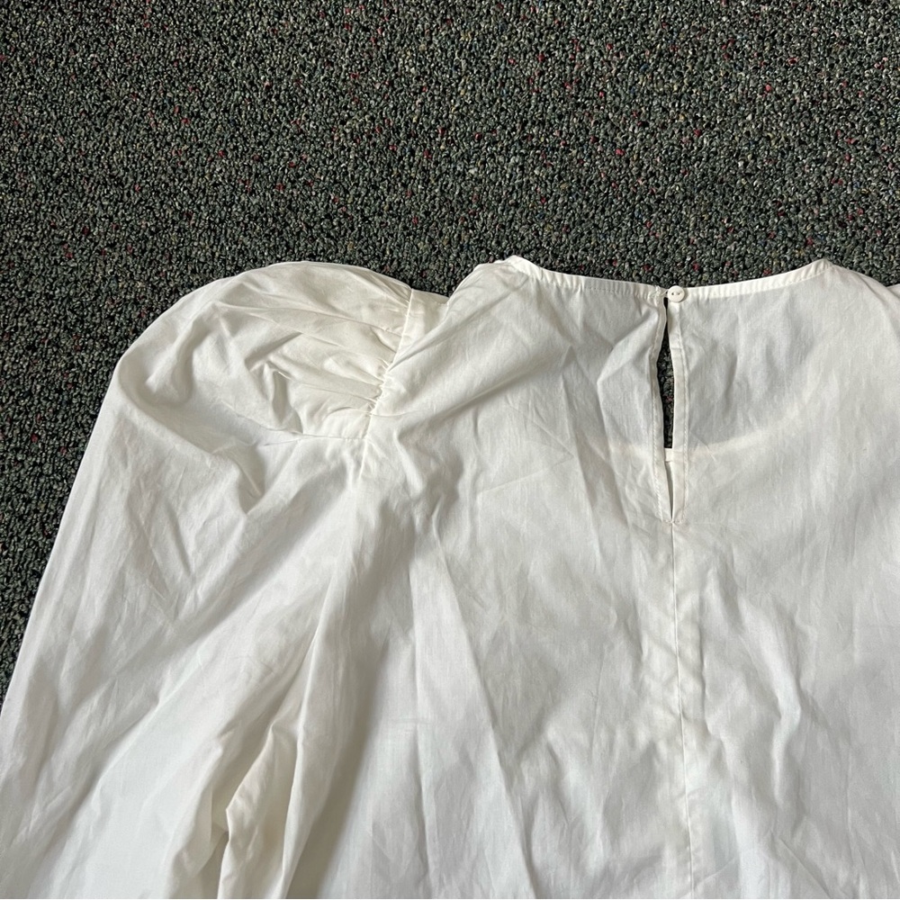 White Puff Long-Sleeve Ruched Detail Corset Modest Cute Blouse Shirt Top Sz M-L - Picture 12 of 15